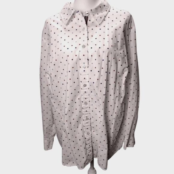 Talbots Women's Long Sleeve Cotton Button Down Shirt White Dot Size 3X Plus - Picture 1 of 6